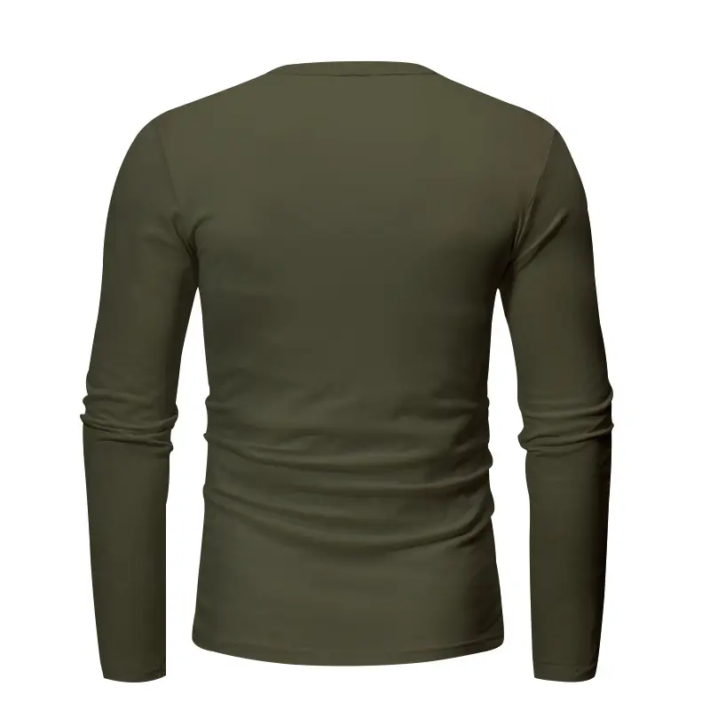 Men Long Sleeve Grey Twill T-Shirt Henry Collar — feature 41
