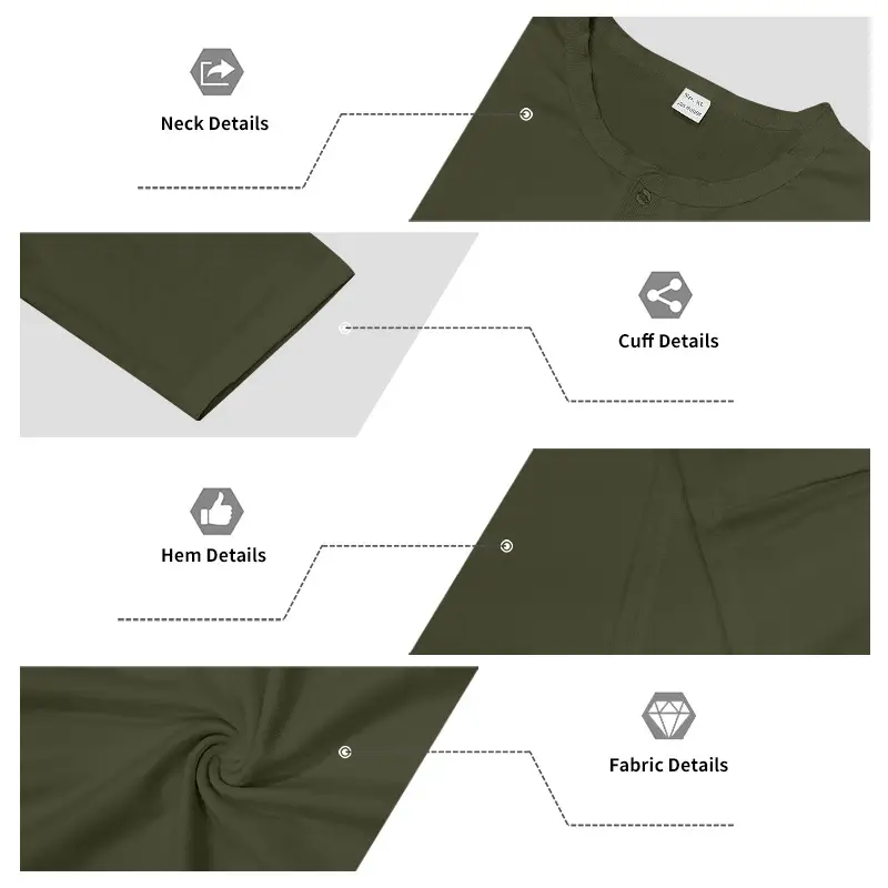 Men Long Sleeve Grey Twill T-Shirt Henry Collar — feature 42