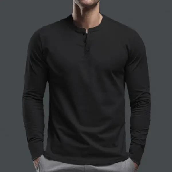 Men Long Sleeve Grey Twill T-Shirt Henry Collar — feature 43