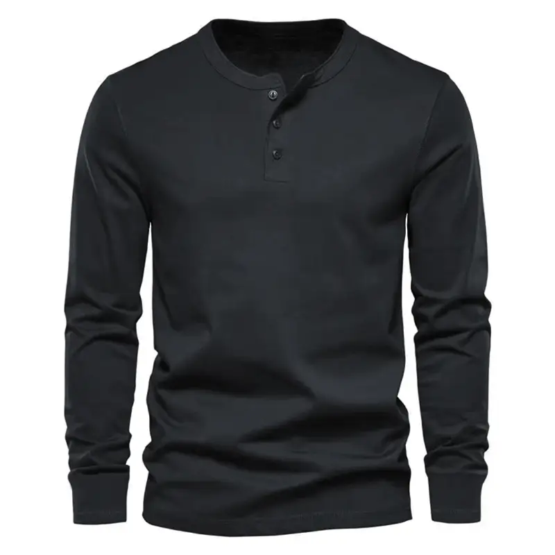 Men Long Sleeve Grey Twill T-Shirt Henry Collar — feature 46