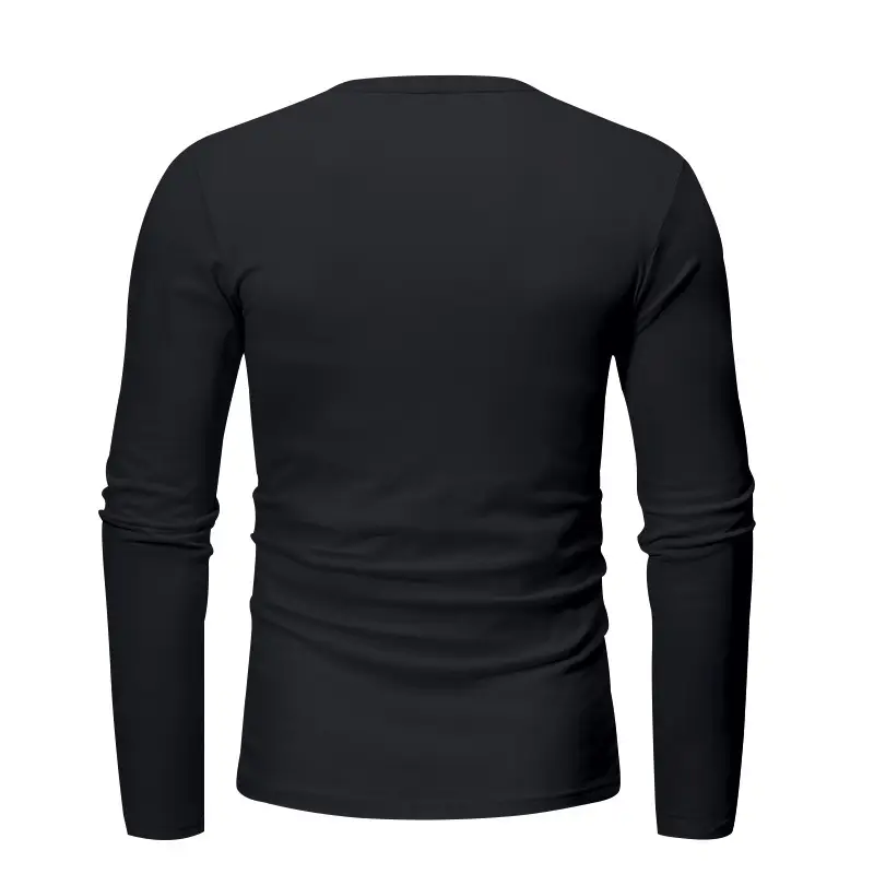 Men Long Sleeve Grey Twill T-Shirt Henry Collar — feature 47
