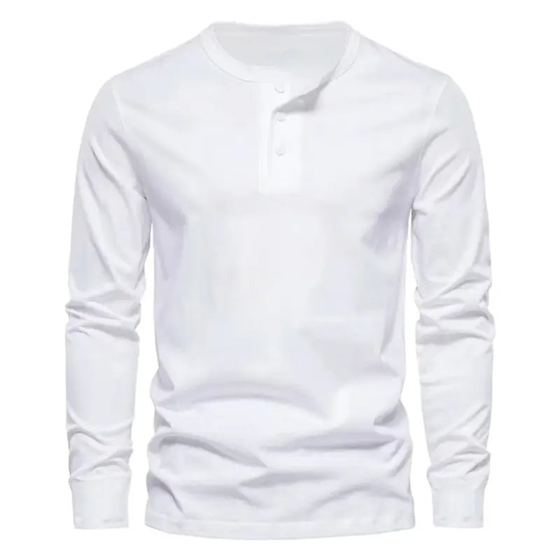 Men Long Sleeve Grey Twill T-Shirt Henry Collar — feature 7