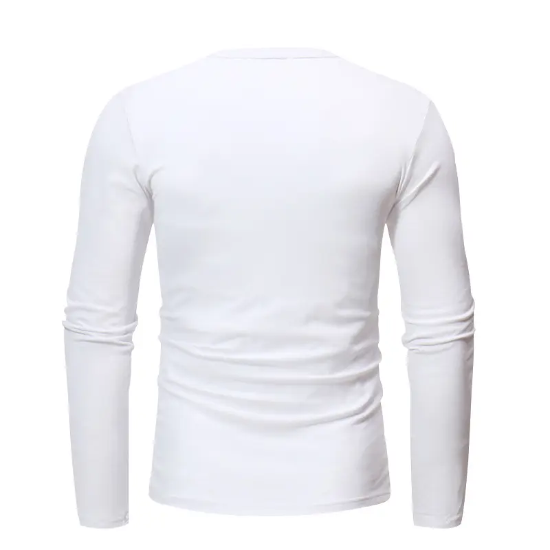Men Long Sleeve Grey Twill T-Shirt Henry Collar — feature 8
