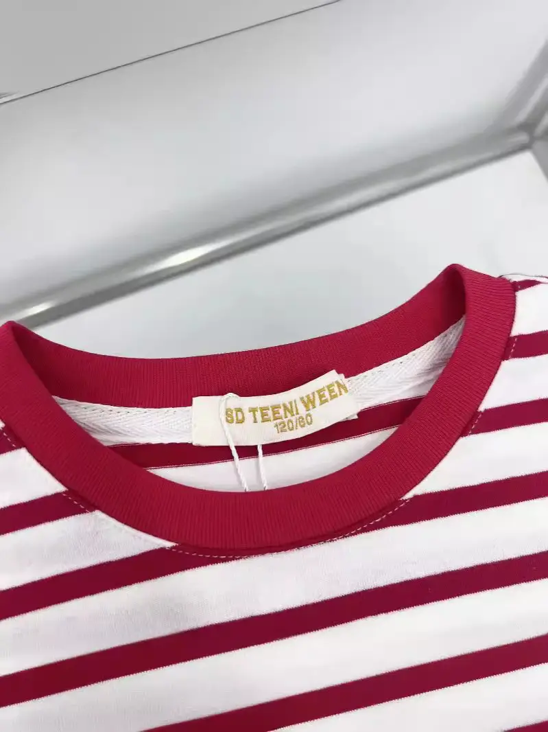 Kids Red Striped Teddy Bear T-Shirt Summer Wear - Image 6