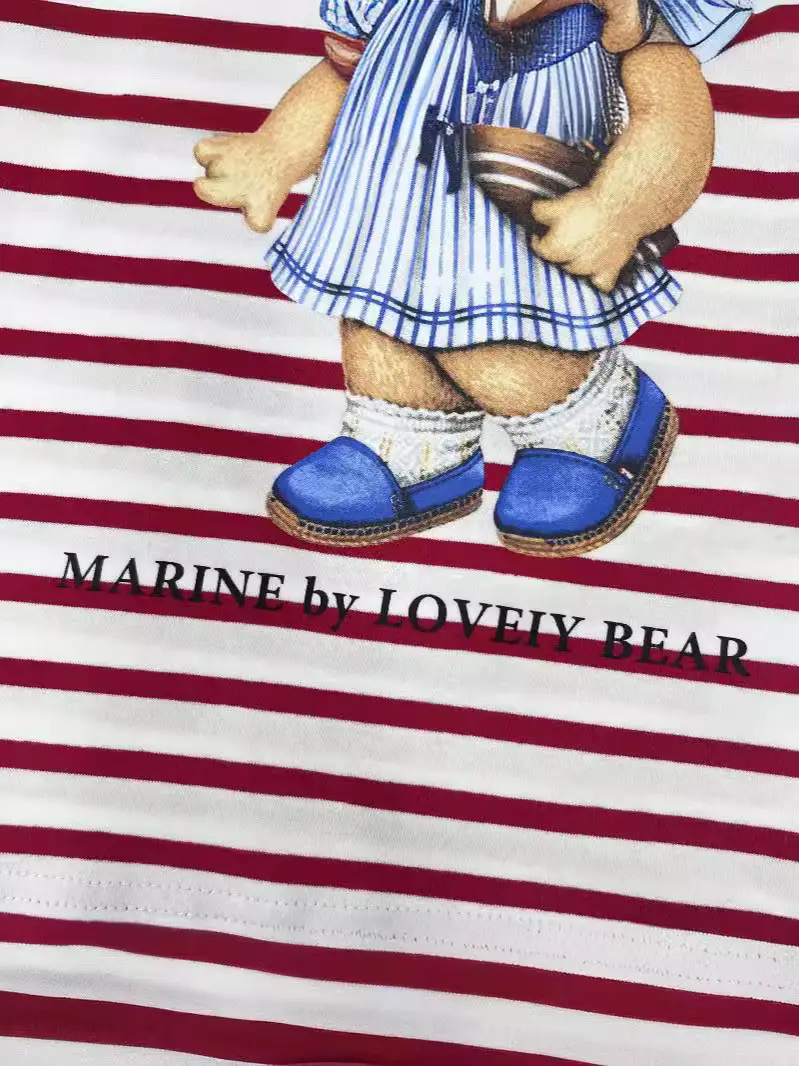 Kids Red Striped Teddy Bear T-Shirt Summer Wear - Image 7