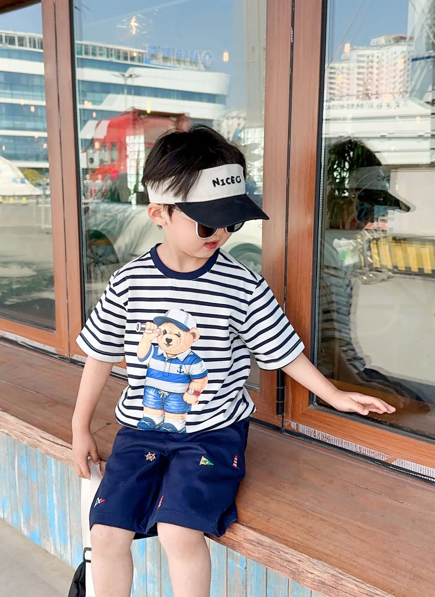 Kids Red Striped Teddy Bear T-Shirt Summer Wear — feature 16