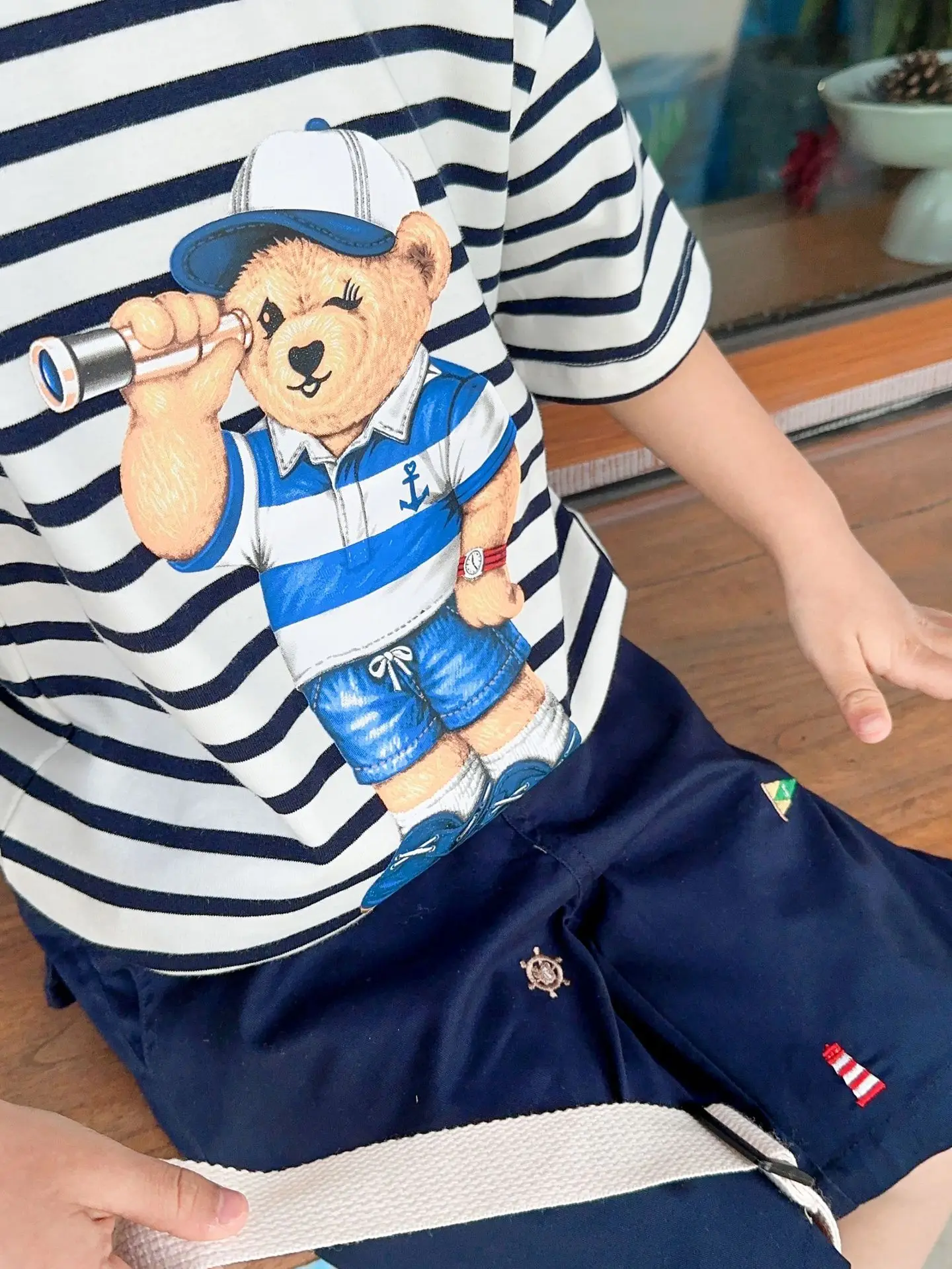 Kids Red Striped Teddy Bear T-Shirt Summer Wear — feature 17