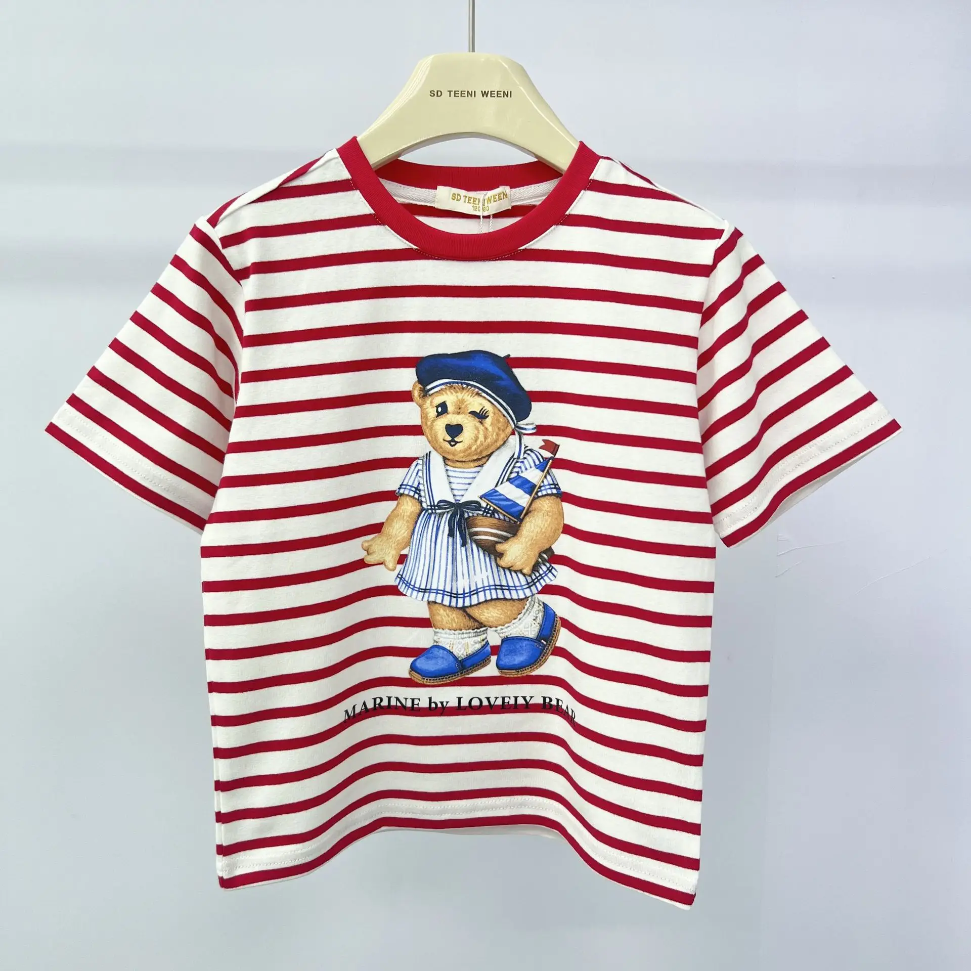 Kids Red Striped Teddy Bear T-Shirt Summer Wear — feature 19