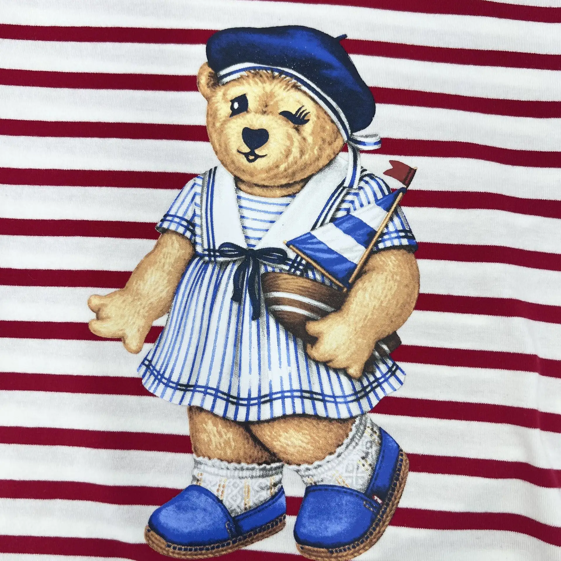 Kids Red Striped Teddy Bear T-Shirt Summer Wear — feature 24