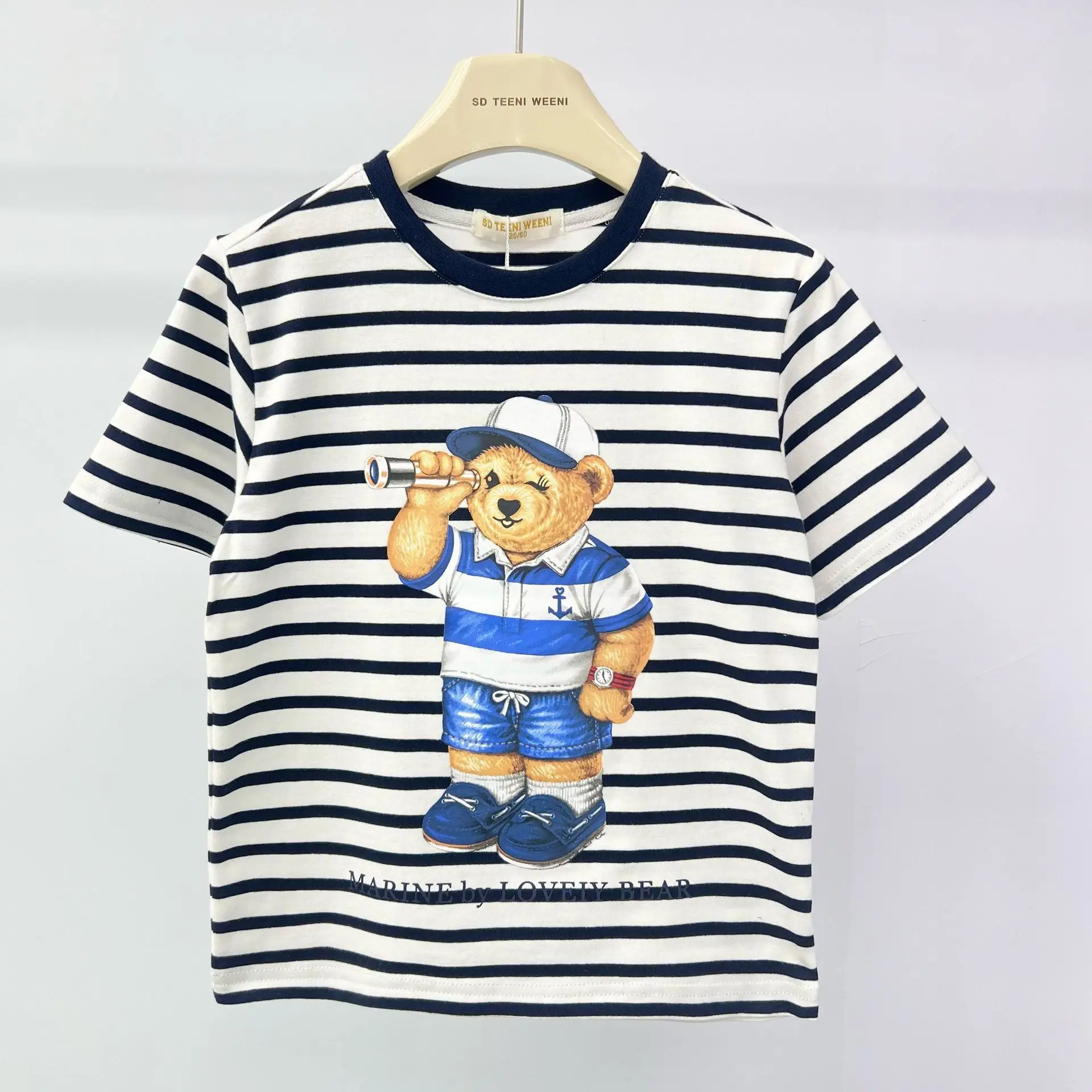 Kids Red Striped Teddy Bear T-Shirt Summer Wear - Image 2