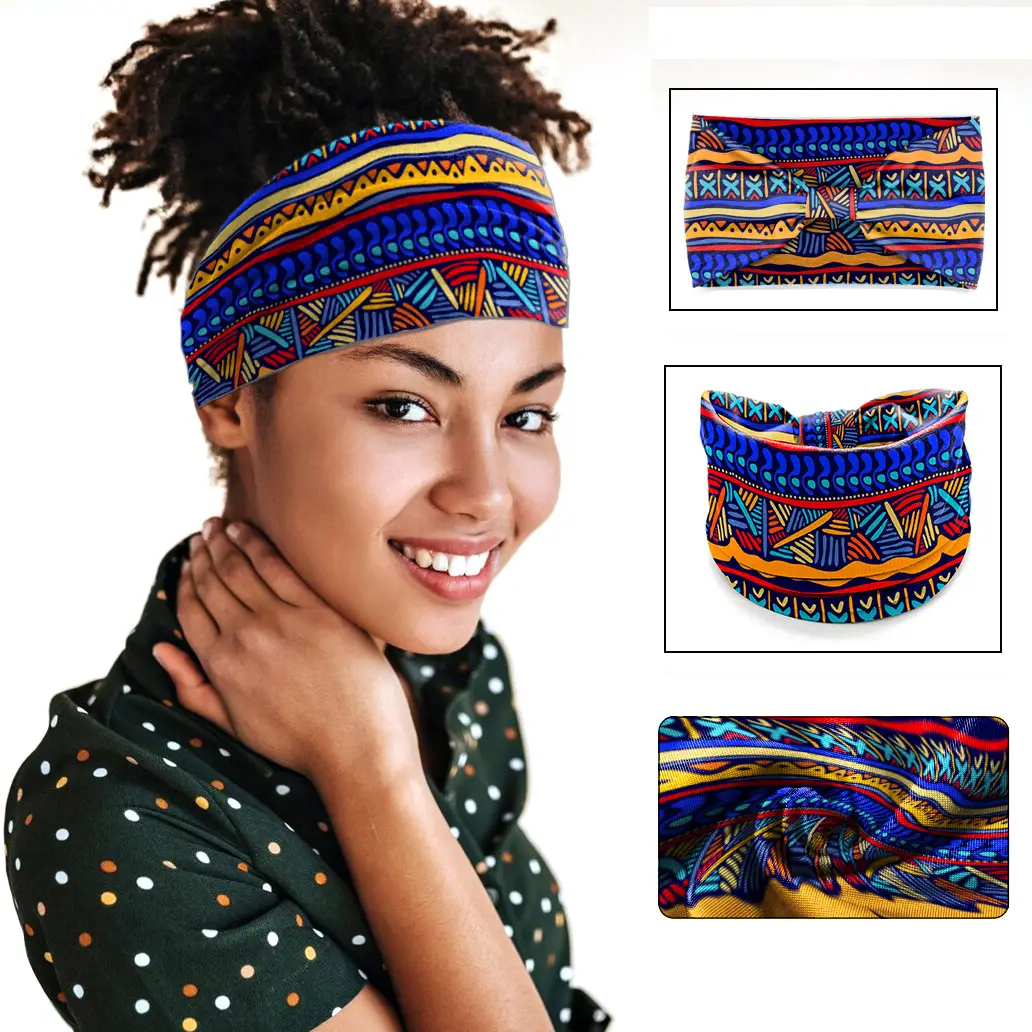 African Print Wide Bream Elastic Headband for Women