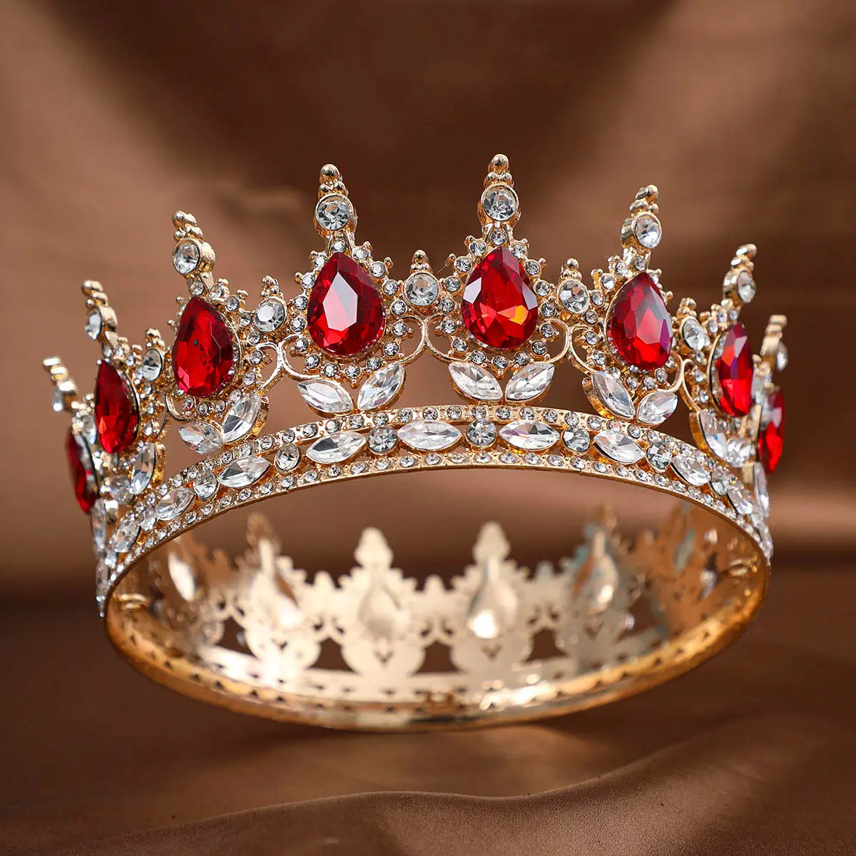 Red Rhinestone Full Circle Crown Hair Accessory - Image 24