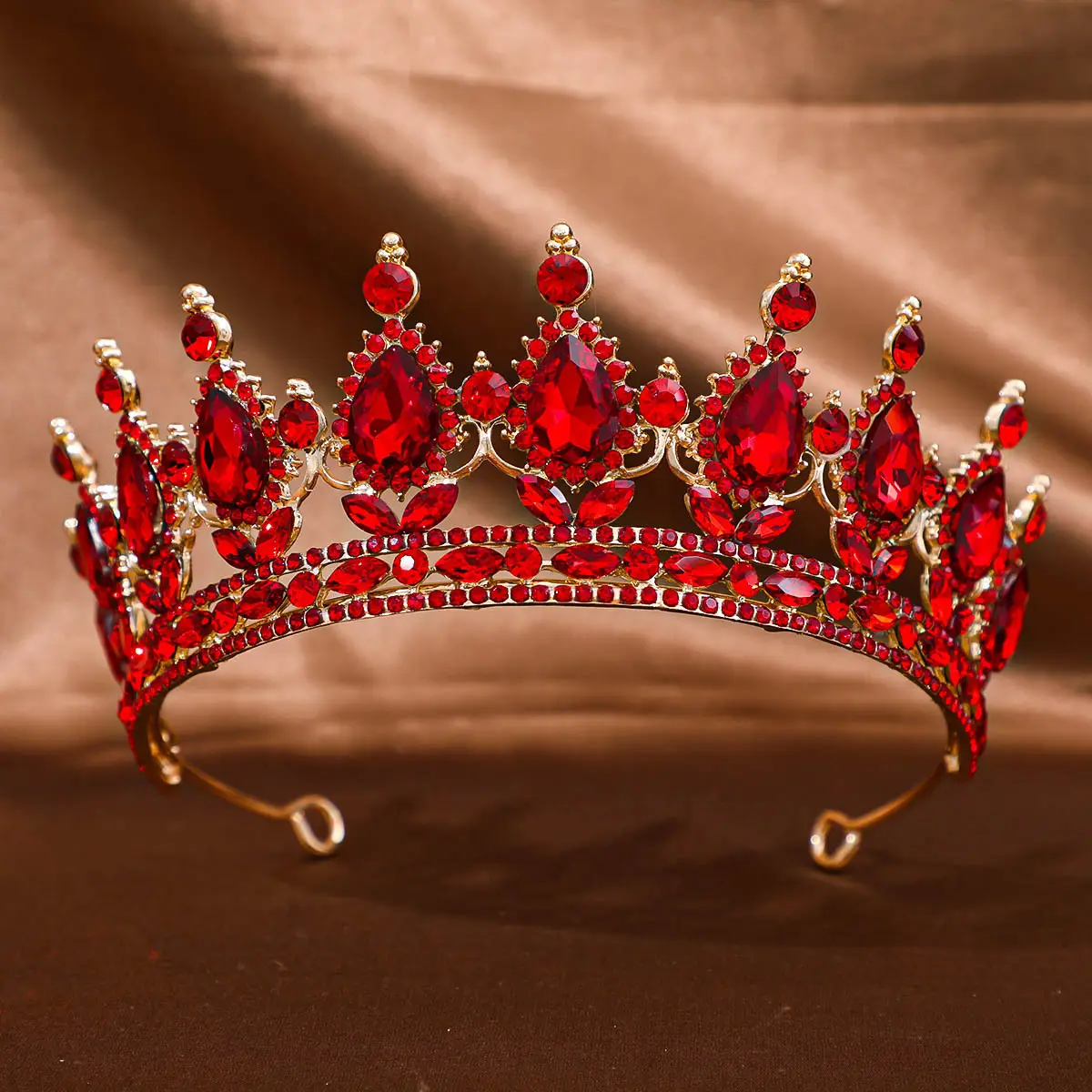 Red Rhinestone Full Circle Crown Hair Accessory - Image 26