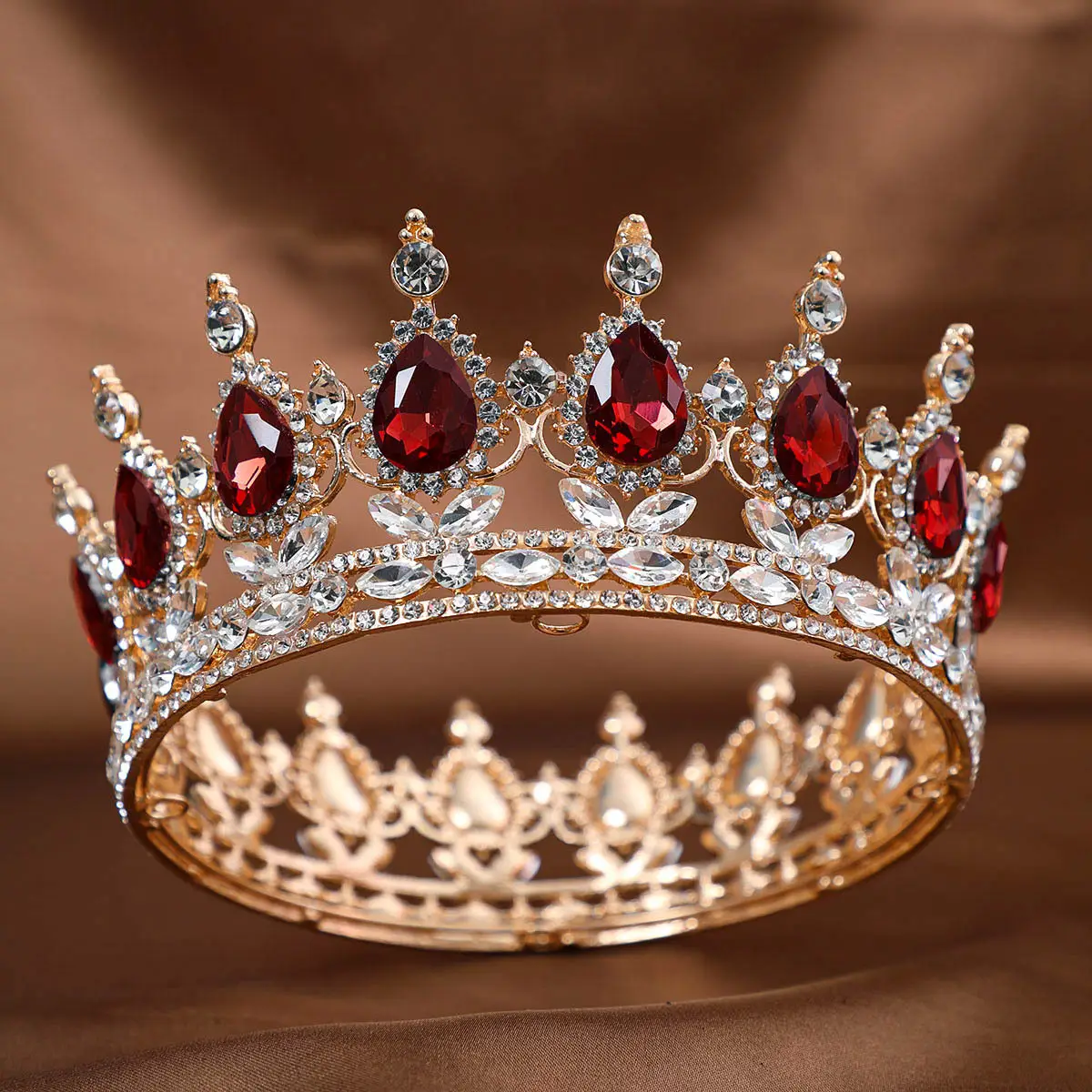 Red Rhinestone Full Circle Crown Hair Accessory - Image 19
