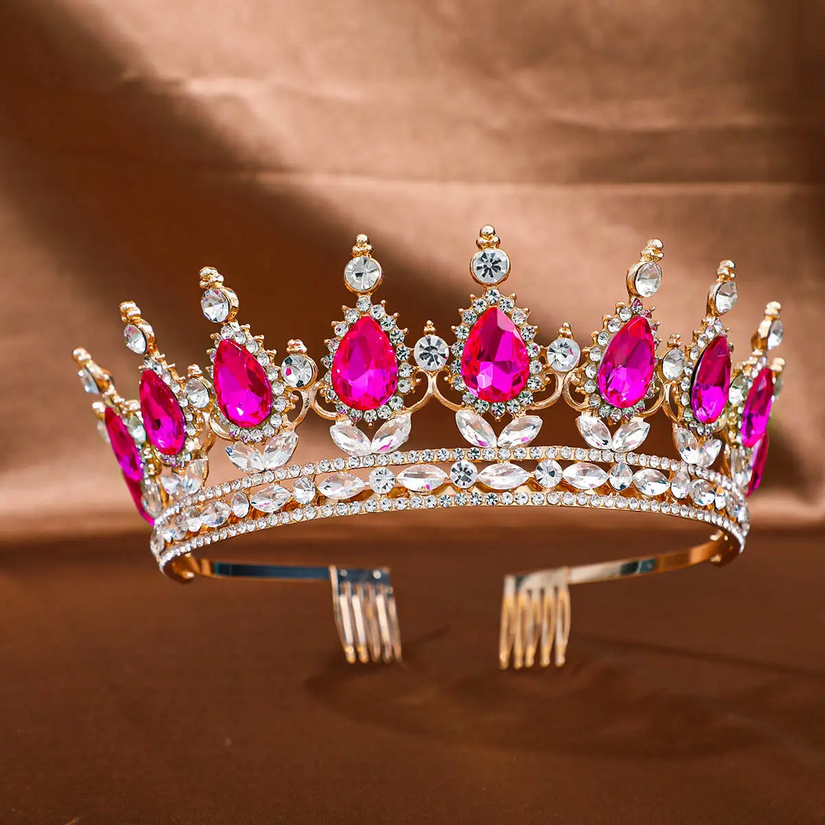 Red Rhinestone Full Circle Crown Hair Accessory - Image 4