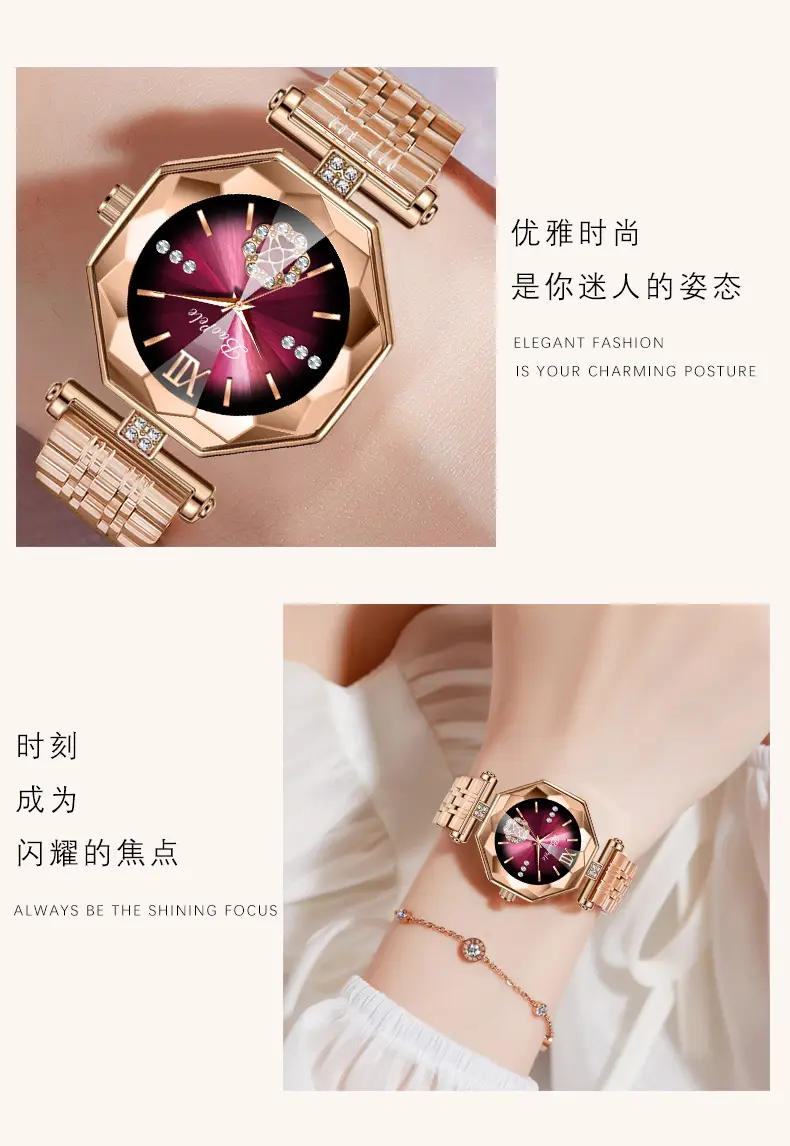 Baopele Women's Rose Gold Quartz Watch with Diamond Dial — feature 4