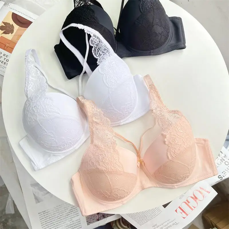 French Sexy Lace Intimates Women's Thin D Big Breasts Showing Small Bra Push up Top 100kg Plus Size Fat MM Bra — feature 2