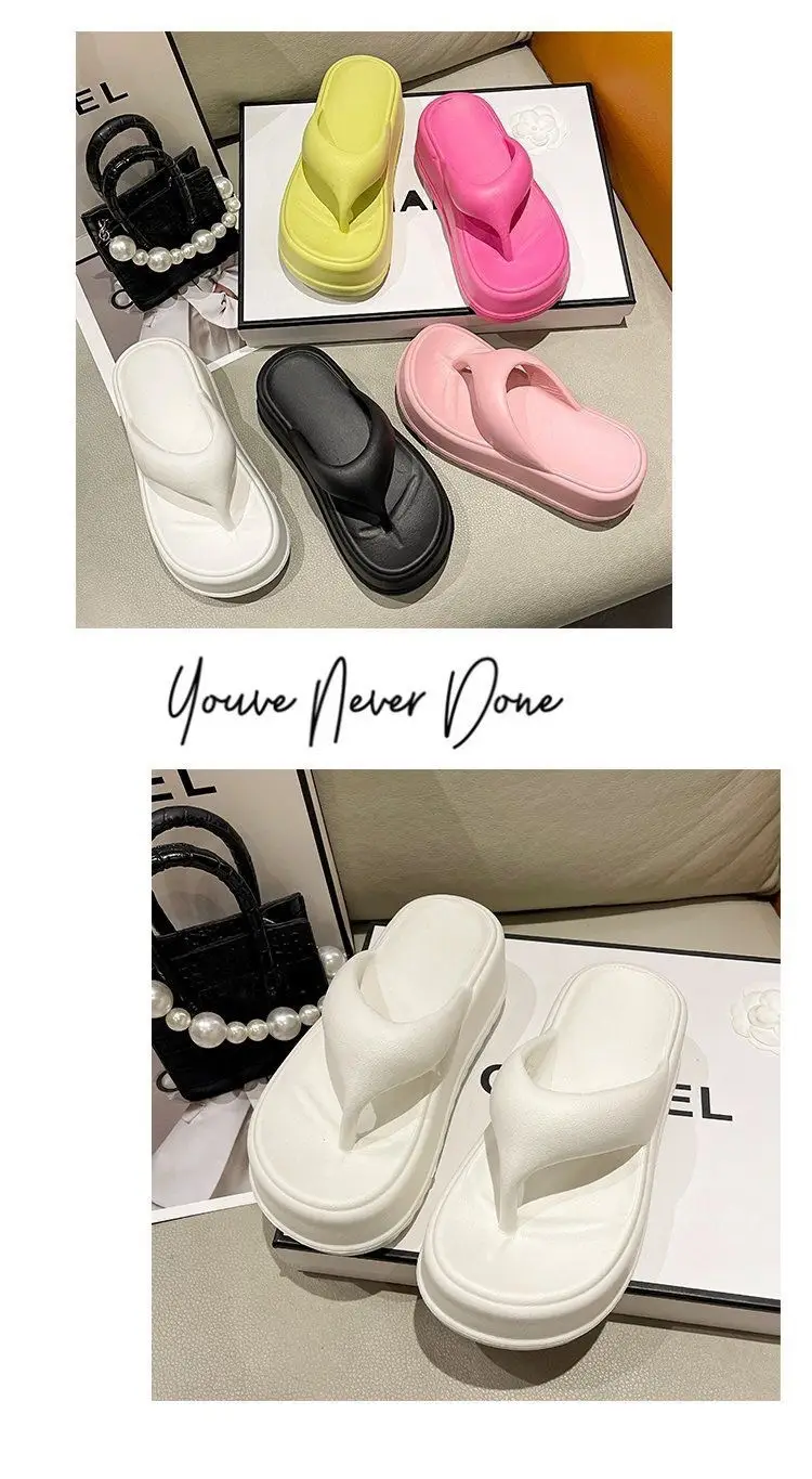 Flip flops women's outdoor wear summer beach thick bottom increased internet celebrity non-slip slippers slip-on feeling thick bottom slippers women's EVA — feature 10