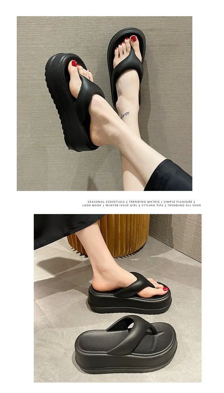Flip flops women's outdoor wear summer beach thick bottom increased internet celebrity non-slip slippers slip-on feeling thick bottom slippers women's EVA — feature 11