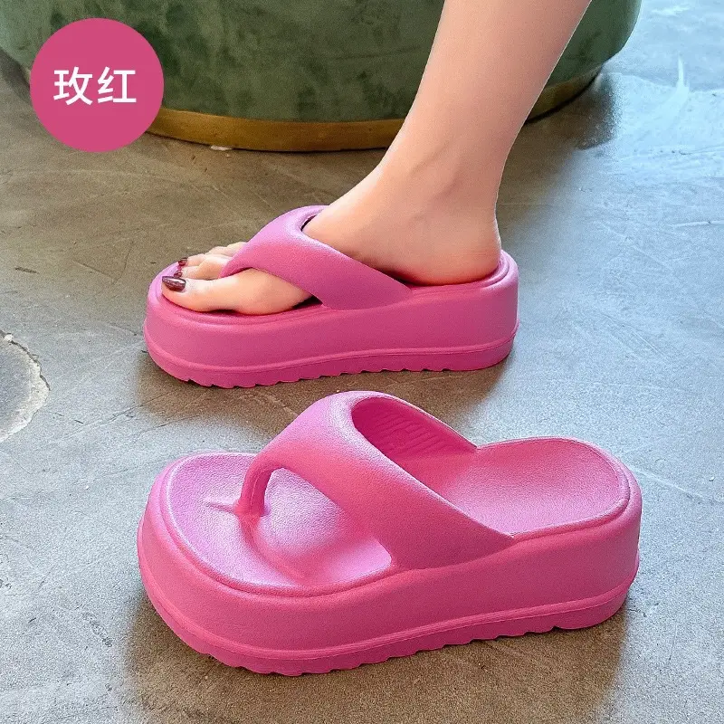 Flip flops women's outdoor wear summer beach thick bottom increased internet celebrity non-slip slippers slip-on feeling thick bottom slippers women's EVA - Image 3
