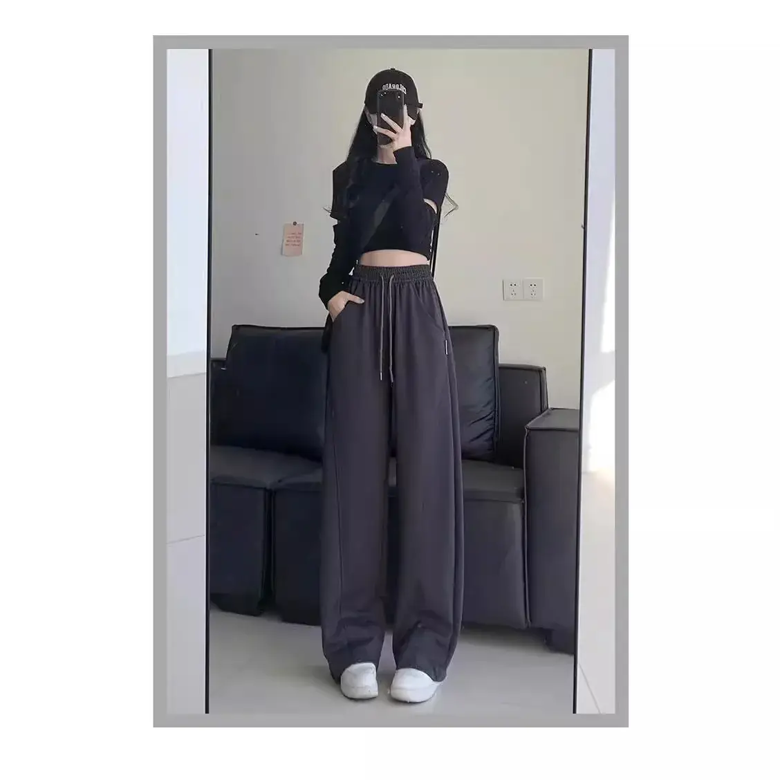Women's Black Wide Leg Slimming Pants Spring Autumn 2025 - Image 8