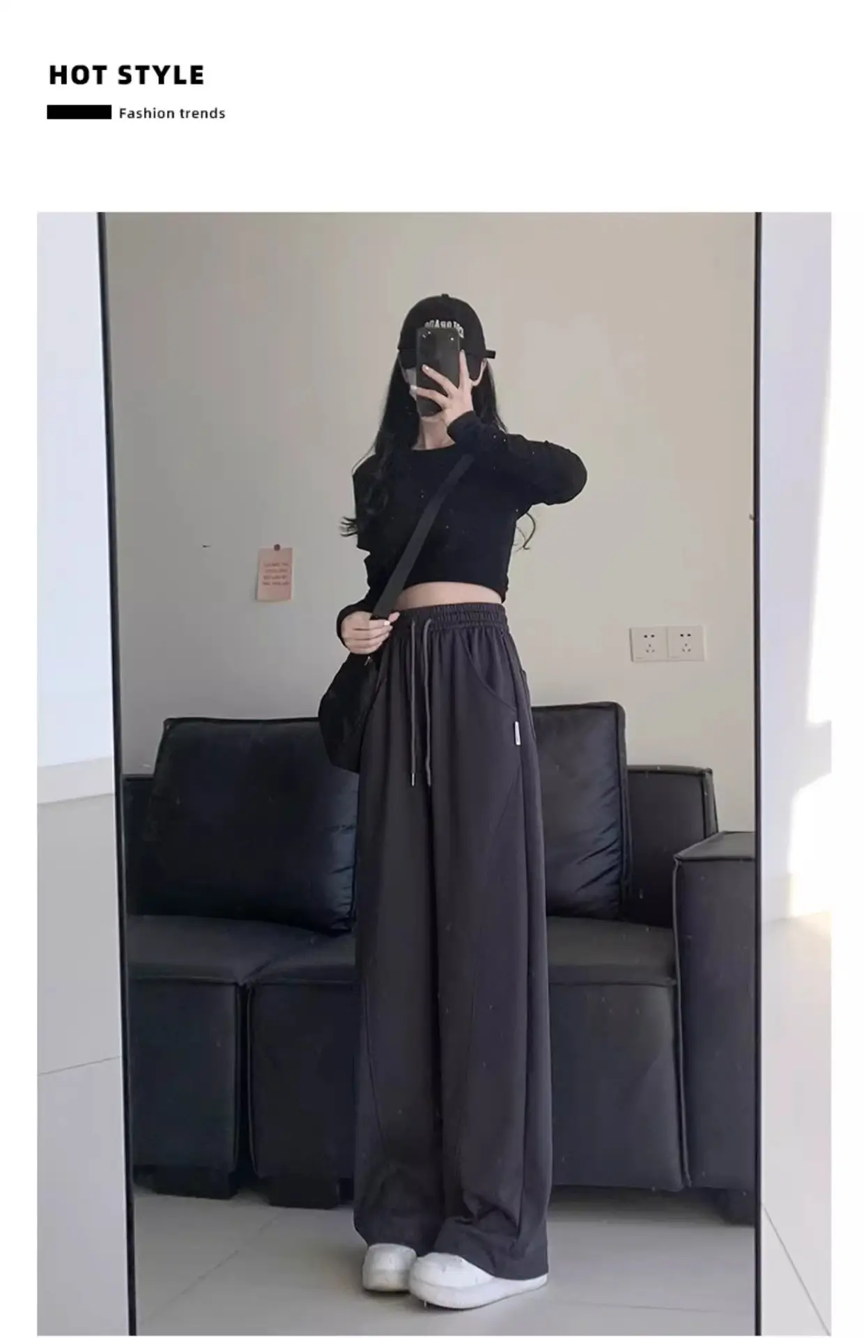 Women's Black Wide Leg Slimming Pants Spring Autumn 2025 — feature 22