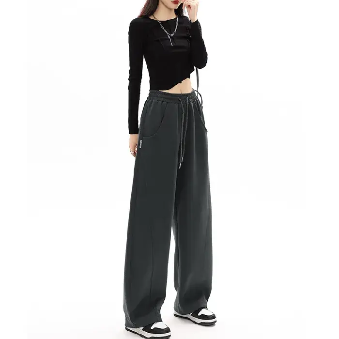 Women's Black Wide Leg Slimming Pants Spring Autumn 2025 - Image 3