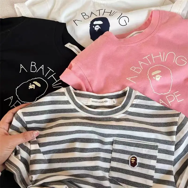 Kids Korean Style T-Shirt Black White Graphic Print