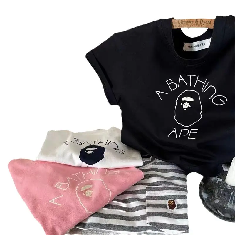 Kids Korean Style T-Shirt Black White Graphic Print