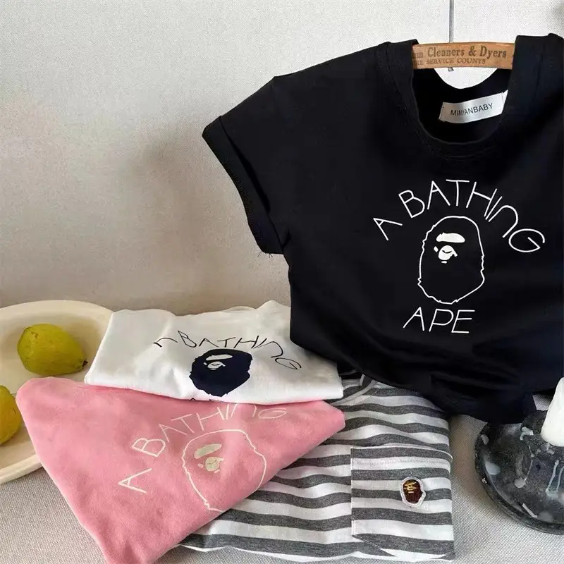 Kids Korean Style T-Shirt Black White Graphic Print