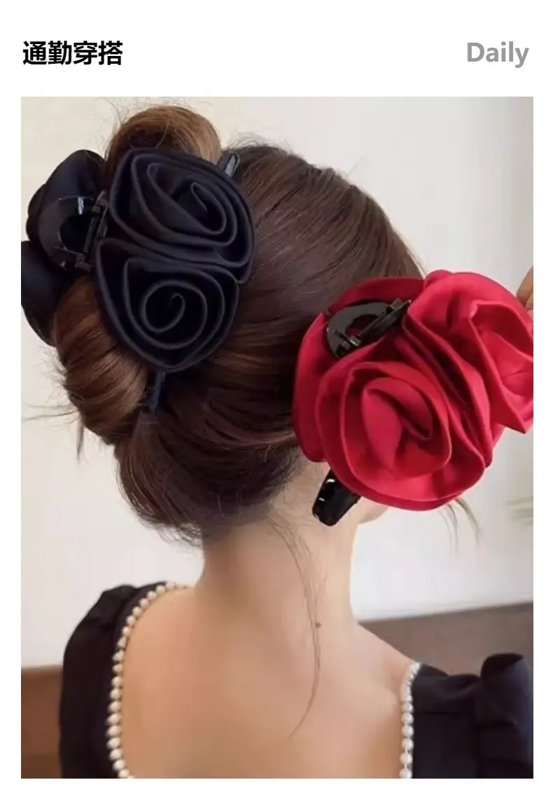 Red Rose Hair Clip for Women's High-Grade Back Head Updo — feature 4
