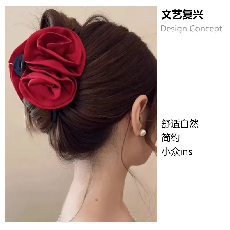 Red Rose Hair Clip for Women's High-Grade Back Head Updo — feature 6