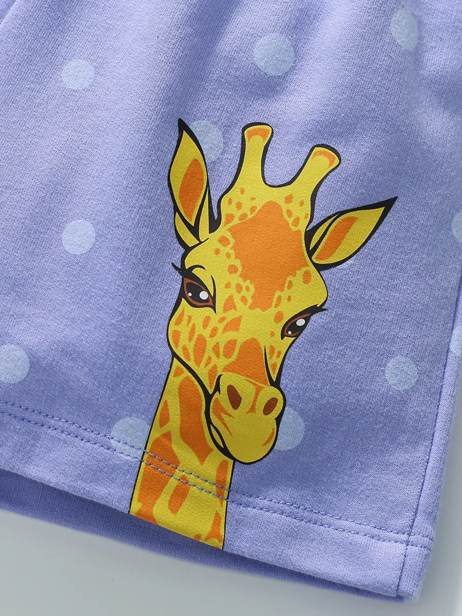 Girls Cotton Shorts with Giraffe Print Light Blue