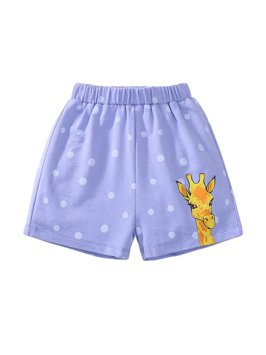 Girls Cotton Shorts with Giraffe Print Light Blue