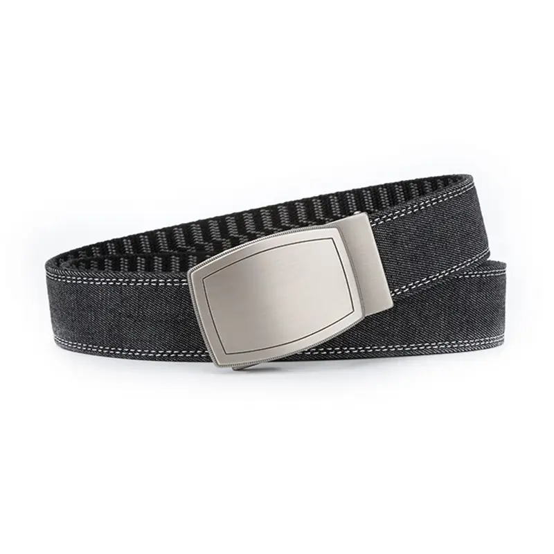 Men's Silver Buckle Leather Belt Navy Blue - Image 11
