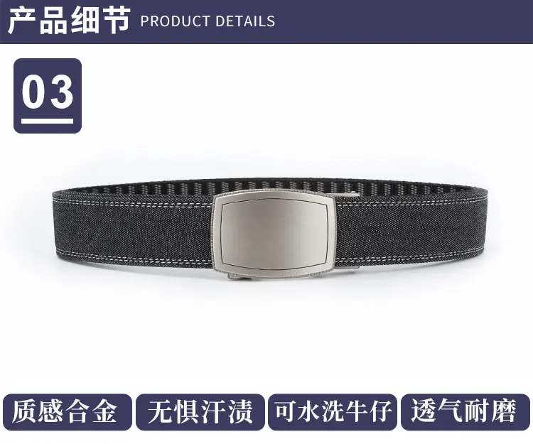 Men's Silver Buckle Leather Belt Navy Blue — feature 12
