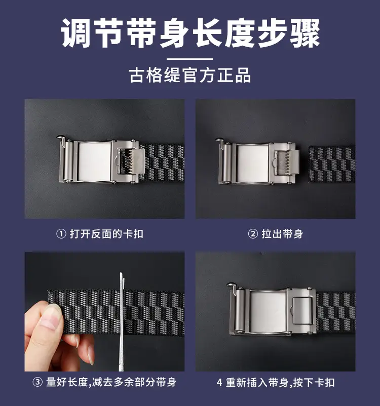 Men's Silver Buckle Leather Belt Navy Blue — feature 14