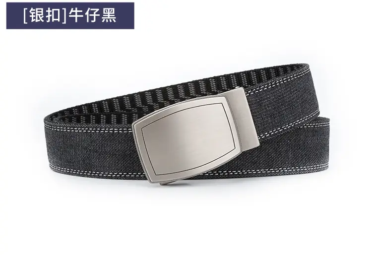 Men's Silver Buckle Leather Belt Navy Blue — feature 15