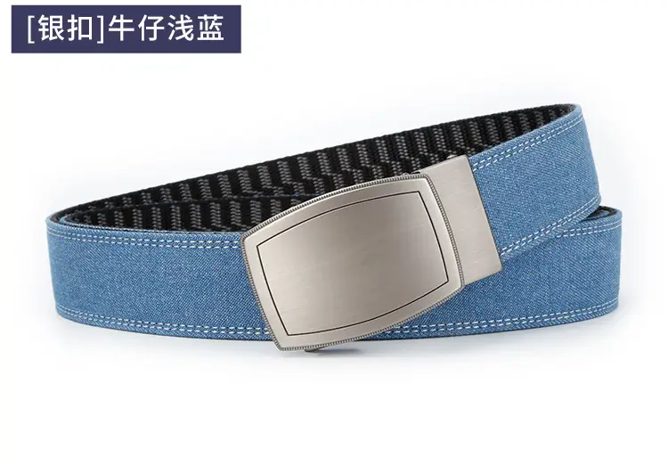 Men's Silver Buckle Leather Belt Navy Blue — feature 17