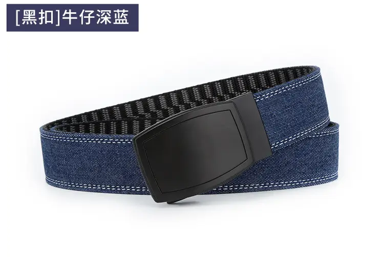 Men's Silver Buckle Leather Belt Navy Blue — feature 19