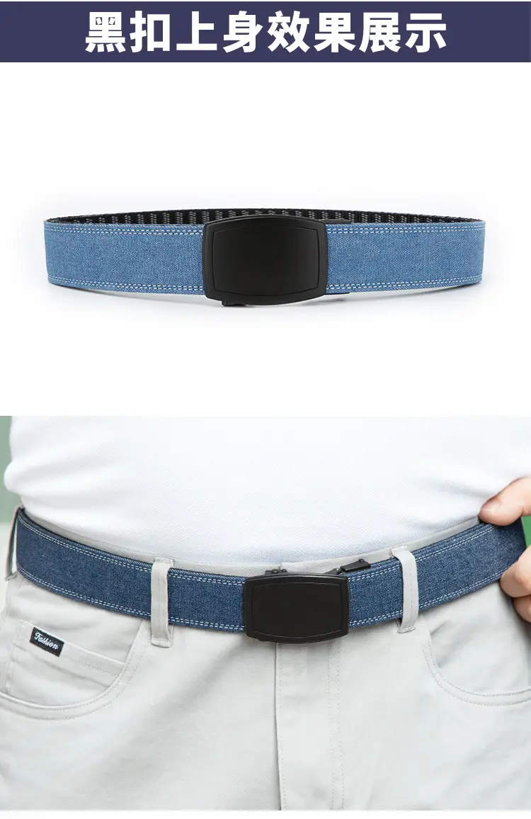 Men's Silver Buckle Leather Belt Navy Blue — feature 7