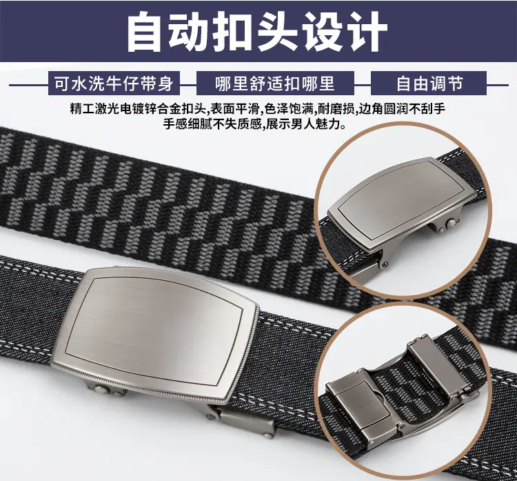 Men's Silver Buckle Leather Belt Navy Blue — feature 8
