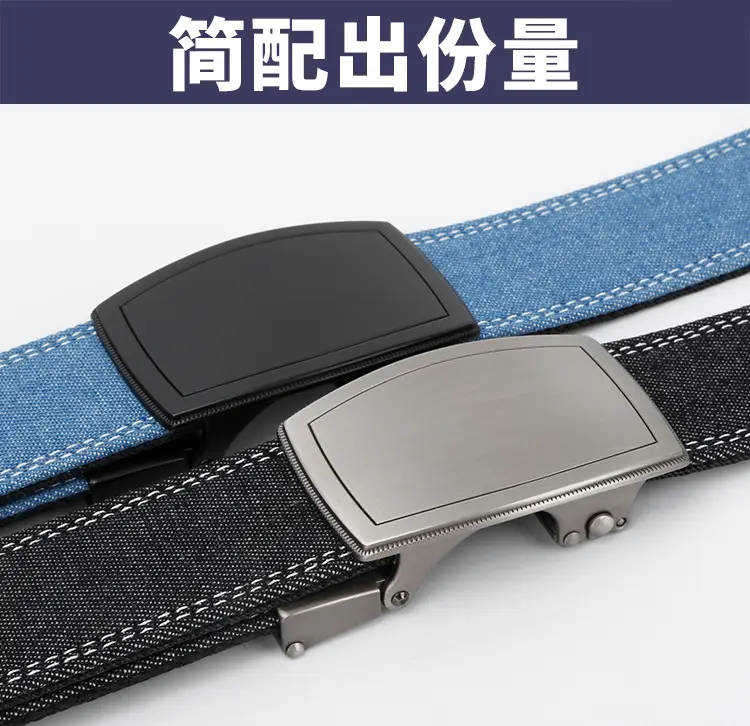 Men's Silver Buckle Leather Belt Navy Blue — feature 9