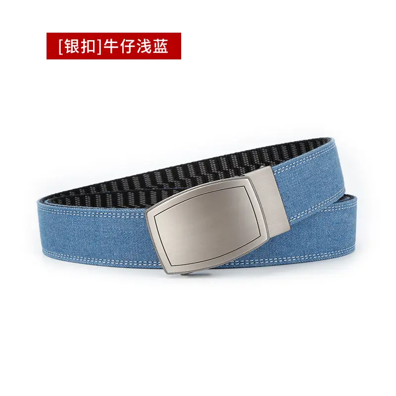 Men's Silver Buckle Leather Belt Navy Blue - Image 3