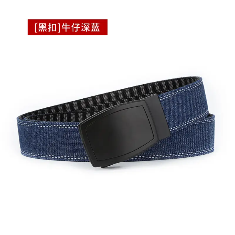 Men's Silver Buckle Leather Belt Navy Blue - Image 5