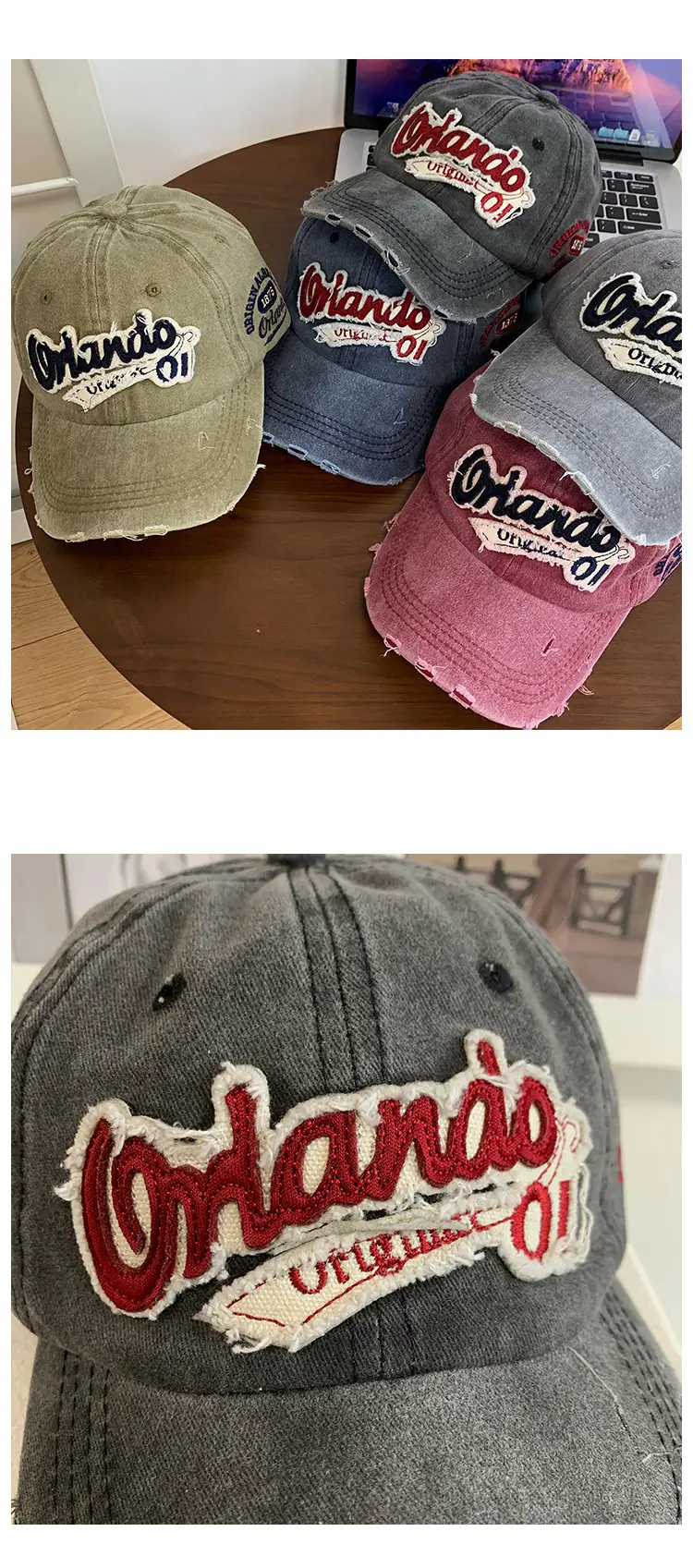 Women American Style Vintage Denim Baseball Cap Wide Brim — feature 13