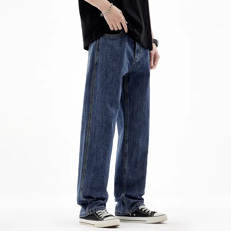 Men's American Retro Jeans Dark Blue Loose Fit Straight