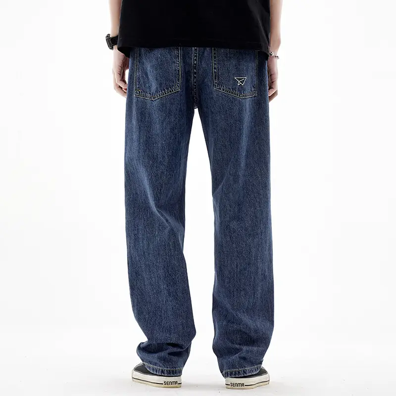 Men's American Retro Jeans Dark Blue Loose Fit Straight