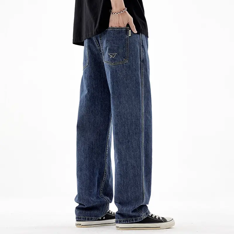 Men's American Retro Jeans Dark Blue Loose Fit Straight