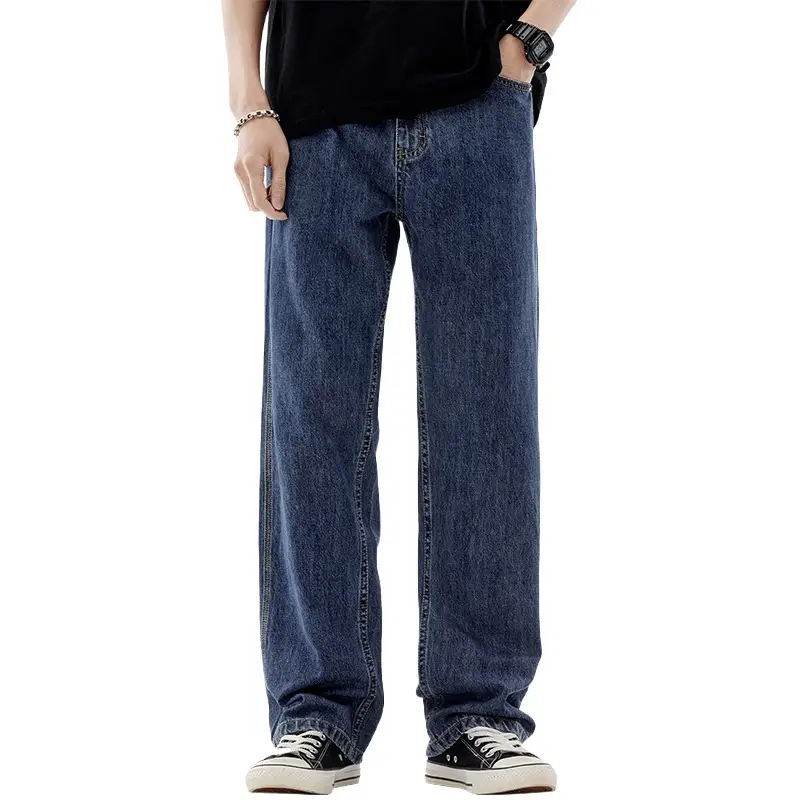Men's American Retro Jeans Dark Blue Loose Fit Straight